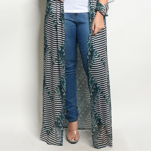 K + Glam Plus Size Woven Maxi Cardigan - Picture 2 of 7